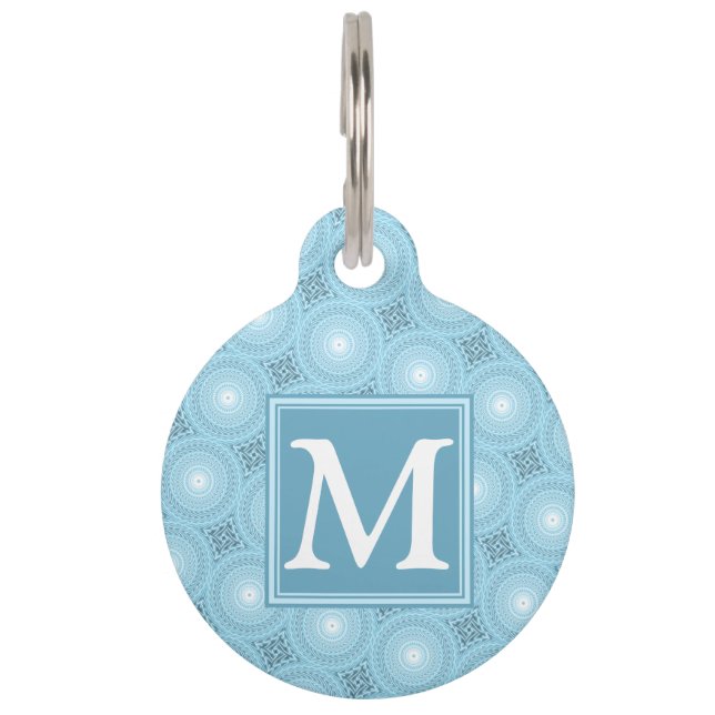 Monogram Engelblau-Kreismuster Haustiermarke (Vorderseite)