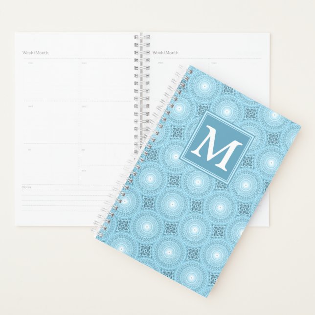 Monogram Engelblau-Kreismuster Planer (Anzeige)