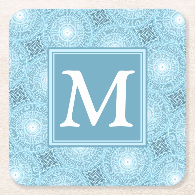 Monogram Engelblau-Kreismuster Rechteckiger Pappuntersetzer (Vorderseite)