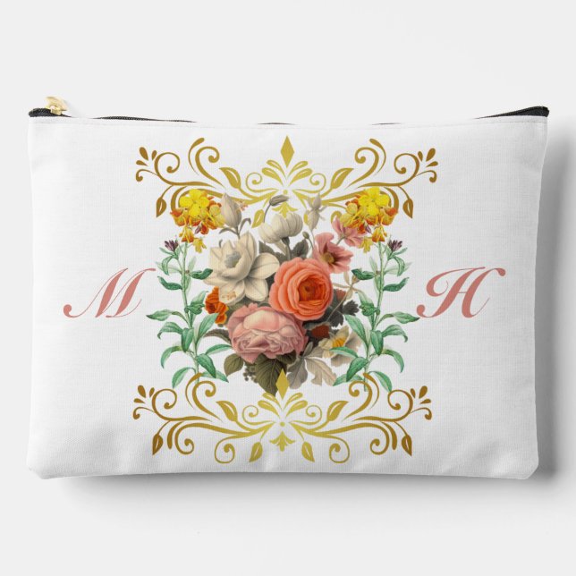 Monogram English Garden Vintag Floral Zubehörtasche (Vorderseite)