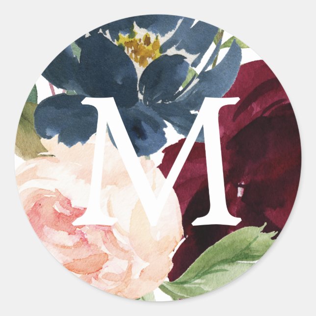 Monogram Envelope Seals Rustic Burgundy Runder Aufkleber (Vorderseite)