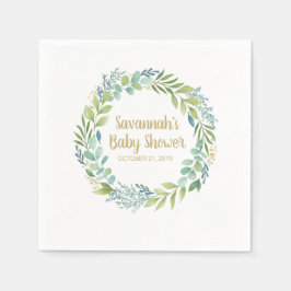 Monogram Eucalyptus Greenerenery Wreath Baby Showe Serviette