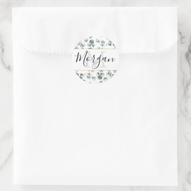Monogram Eukalyptus Greenery Gefallen Stickers (Tasche)