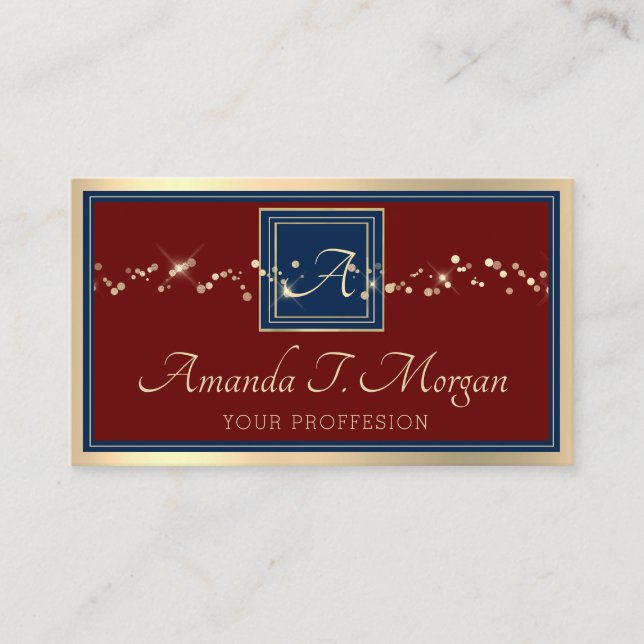 Monogram Event Planer Golden Frame Burgundy Blue Visitenkarte (Vorderseite)
