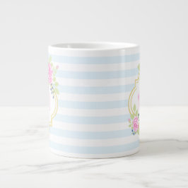 Monogram Extravagant Pink Roses Blueberry Jumbo Ta Jumbo-Tasse