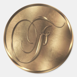 Monogram F Bronze Wedding Invitation Holiday Runder Aufkleber