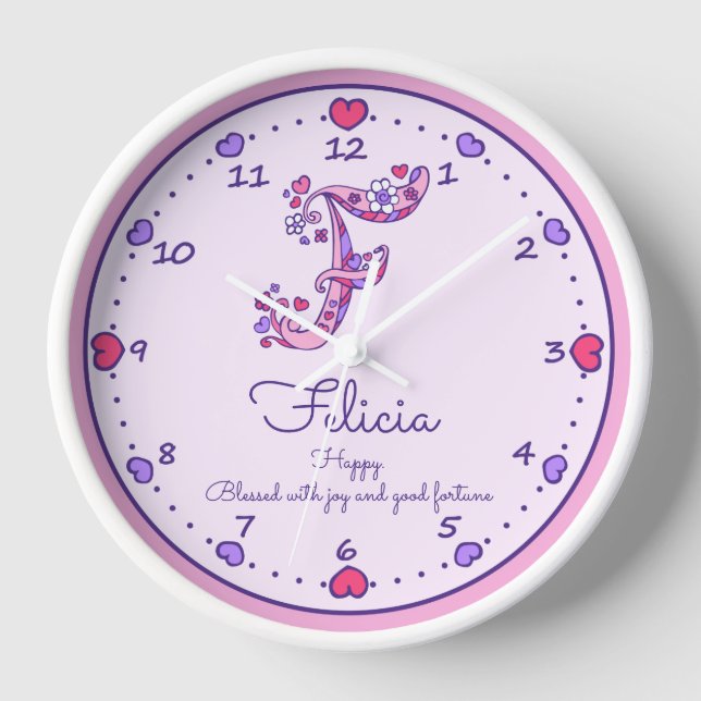 Monogram F Felicia hearts name meaning clock Uhr (Vorderseite)
