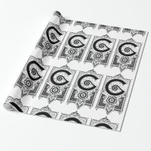 Monogram F Initial Black and White Art Deco Geschenkpapier