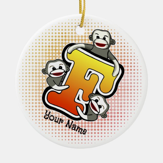 Monogram F Sock Monkey Keramik Ornament (Vorne)