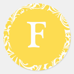 Monogram F Yellow Wedding Monogram Invitation STI Runder Aufkleber