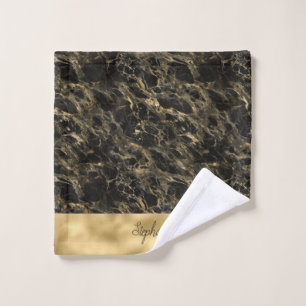 Monogram-Face-Tuch aus schwarzem und goldenem Marm Waschlappen