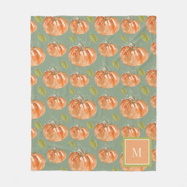 Monogram Fall Pumpkin Pattern Fleecedecke (Vorderseite)