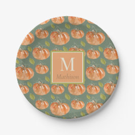 Monogram Fall Pumpkin Pattern Pappteller