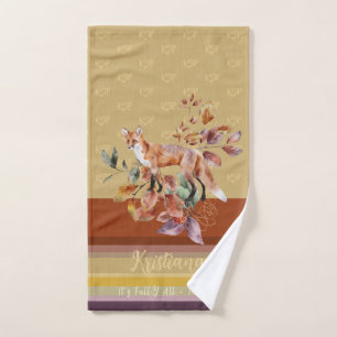 Monogram Fall Thema Fuchs und Blattwerk individuel Handtuch