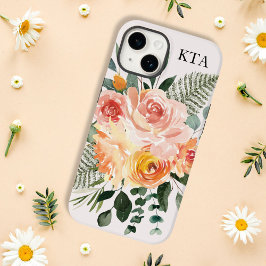 Monogram Fall Watercolor Rustikale rosa Peach-Blum Case-Mate iPhone 14 Hülle