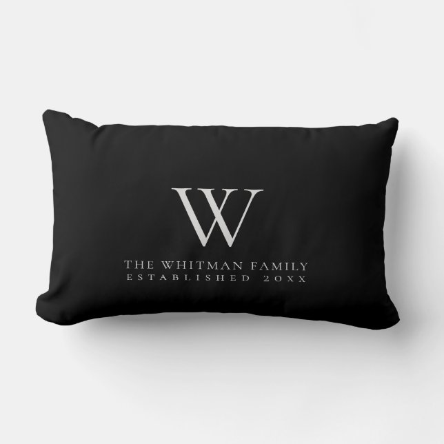 Monogram-Familie Modernes Schwarzes Grau Lendenkissen (Vorderseite)