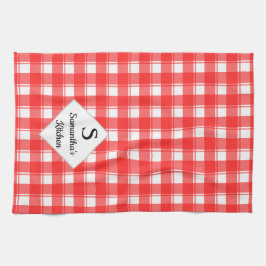 Monogram-Familienname Custom Red White Retro Karie Geschirrtuch
