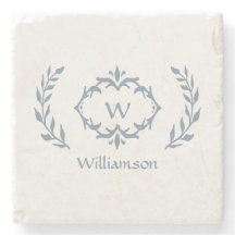 Monogram Familienname Laurel Wreath Dusty Blue