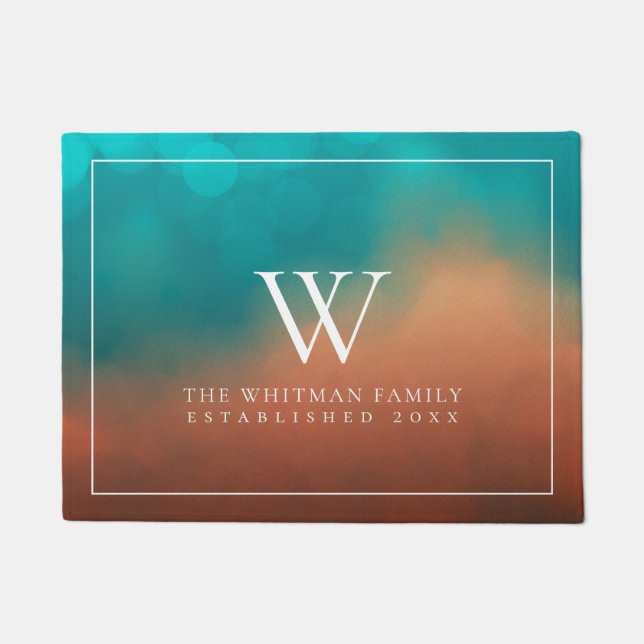 Monogram Family Abstrakt Art Aquamarin Orange Fußmatte (Vorderseite)