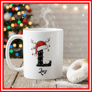 Monogram Family Christmas Antlers Weihnachtsmannmü Kaffeetasse