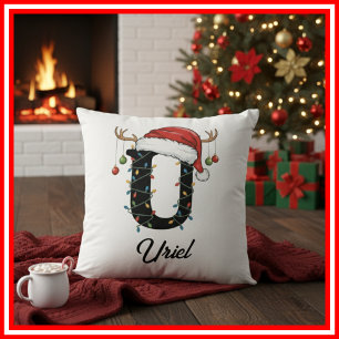 Monogram Family Christmas Antlers Weihnachtsmannmü Kissen