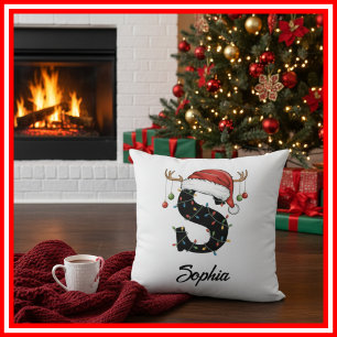 Monogram Family Christmas Antlers Weihnachtsmannmü Kissen