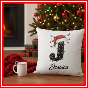 Monogram Family Christmas Antlers Weihnachtsmannmü Kissen