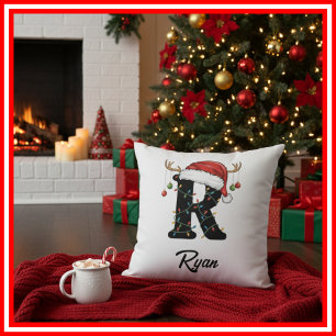 Monogram Family Christmas Antlers Weihnachtsmannmü Kissen