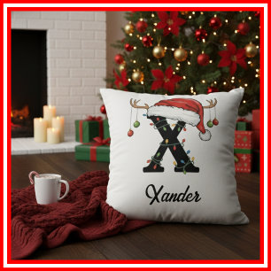 Monogram Family Christmas Antlers Weihnachtsmannmü Kissen