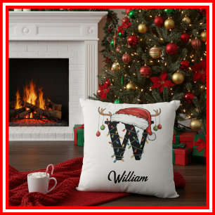 Monogram Family Christmas Antlers Weihnachtsmannmü Kissen