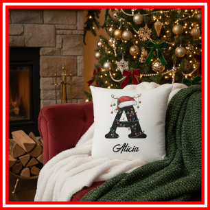 Monogram Family Christmas Antlers Weihnachtsmannmü Kissen
