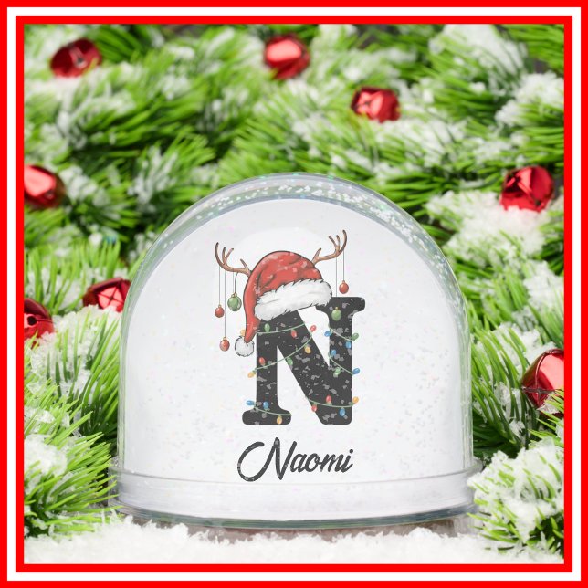Monogram Family Christmas Antlers Weihnachtsmannmü Schneekugeln (Von Creator hochgeladen)