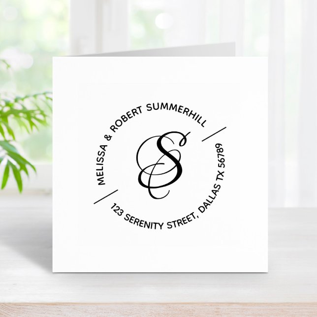 Monogram Family Coupe Round Address Gummistempel (Von Creator hochgeladen)