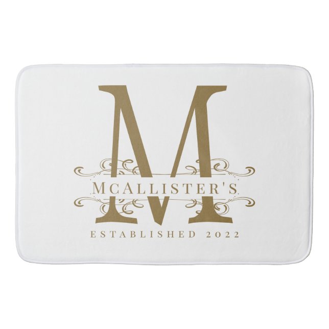 Monogram Family Elegant White and Gold Class Badematte (Vorderseite)