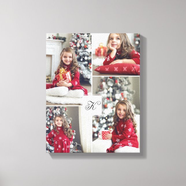 Monogram Family Foto Collage Weihnachts-Keepake Leinwanddruck (Vorderseite)