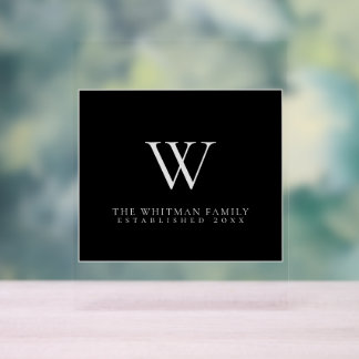 Monogram Family Modernes, elegantes Schwarzes Grau Acrylschild