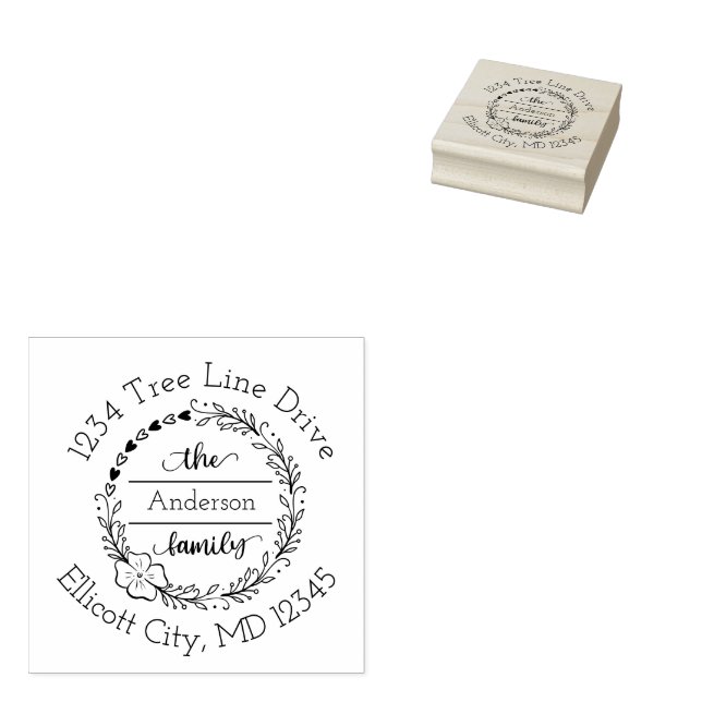 Monogram Family Name Floral Heftkranz Gummistempel (Stempel)