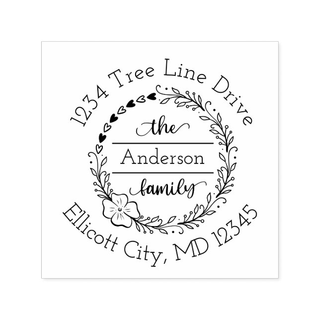 Monogram Family Name Floral Heftkranz Permastempel (Design)