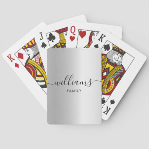 Monogram Family Name Imitate Silver Spielkarten