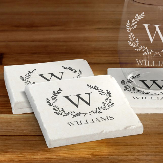 Monogram Family Name Laurel Wreath Wappen Steinuntersetzer (Von Creator hochgeladen)