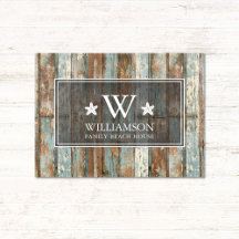 Monogram Family Name Rustic Boho Wood Beach House