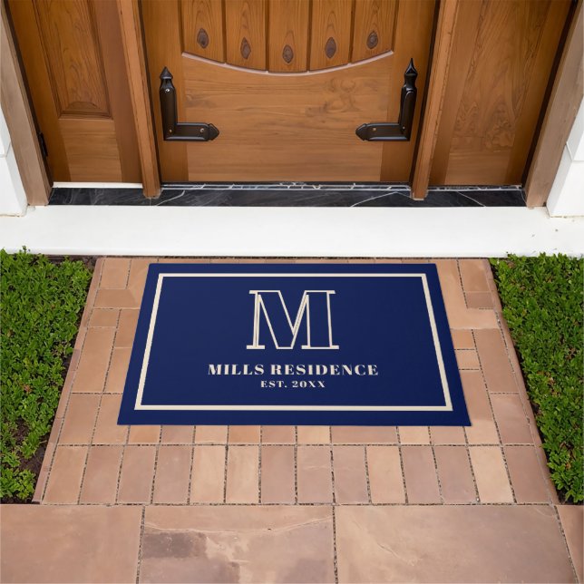 Monogram Family Year Navy Blue Champagne Fußmatte (Außenbereich)