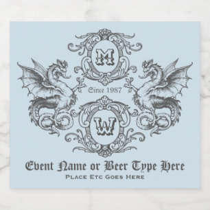 Monogram Fantasy Mittelalterlicher Drachenrahmen V Bierflaschenetikett