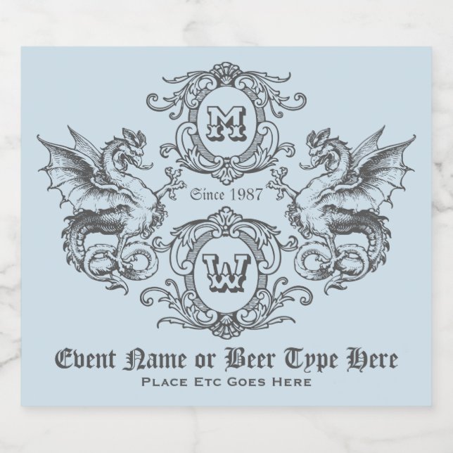 Monogram Fantasy Mittelalterlicher Drachenrahmen V Bierflaschenetikett (Einzelnes Label)