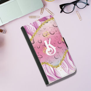Monogram Fantasy Raindrops Pink Foil Gold Trim Geldbeutel Hülle Für Das Samsung Galaxy S5
