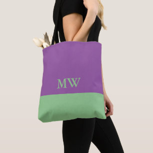 Monogram Farbblock Tote Beutel Lila und Minze grün Tasche