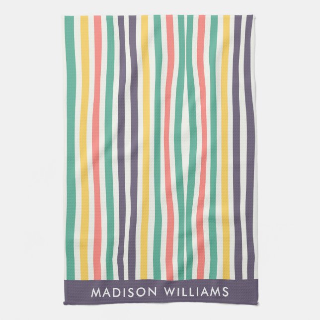 Monogram farbene Linien Elegant Stilvolle Küche T Geschirrtuch (Vertikal)