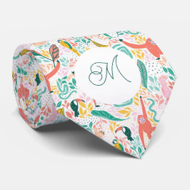 Monogram farbenfrohe Dschungeltiere rosa Krawatte
