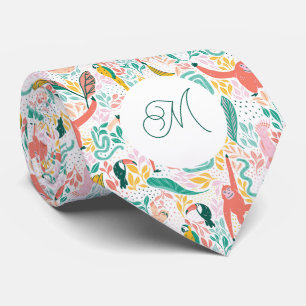 Monogram farbenfrohe Dschungeltiere rosa Krawatte