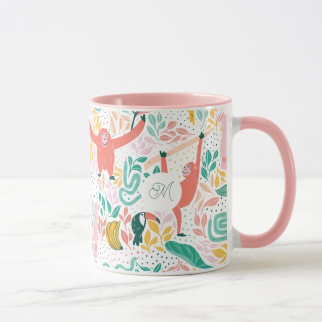 Monogram farbenfrohe Dschungeltiere rosa Tasse (Rechts)